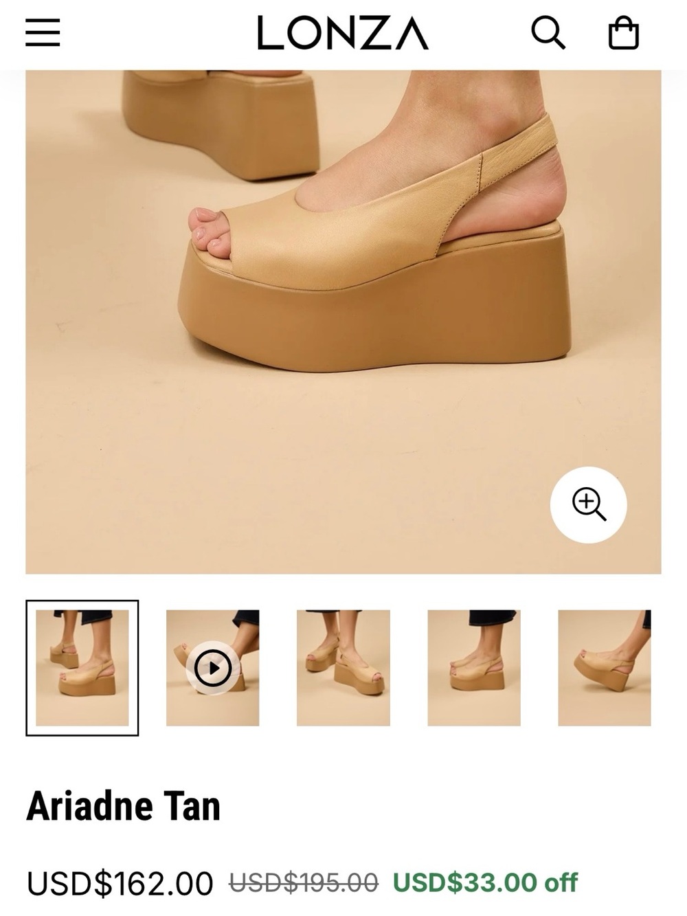 LONZA Ariadna Tan Platform Slingback Peep-Toe Wedges, size 6 - Picture 2 of 15